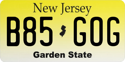 NJ license plate B85GOG