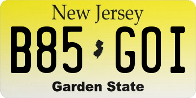 NJ license plate B85GOI
