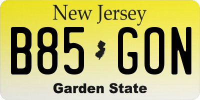 NJ license plate B85GON