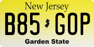 NJ license plate B85GOP
