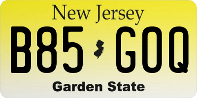 NJ license plate B85GOQ