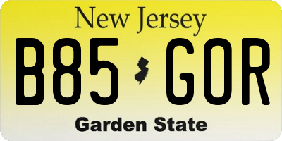 NJ license plate B85GOR
