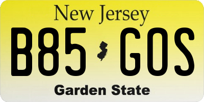 NJ license plate B85GOS