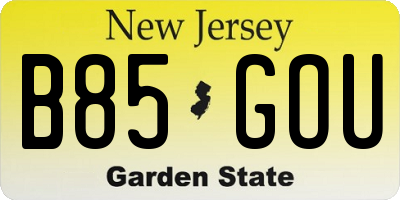NJ license plate B85GOU