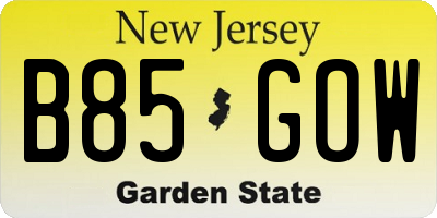 NJ license plate B85GOW