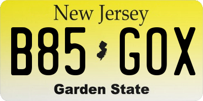 NJ license plate B85GOX
