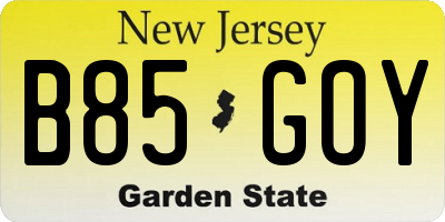 NJ license plate B85GOY