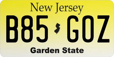 NJ license plate B85GOZ
