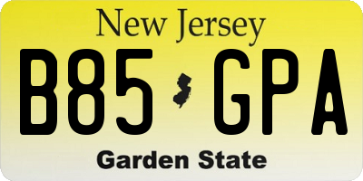 NJ license plate B85GPA