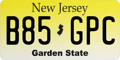 NJ license plate B85GPC
