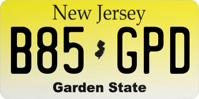 NJ license plate B85GPD