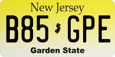 NJ license plate B85GPE