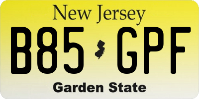 NJ license plate B85GPF