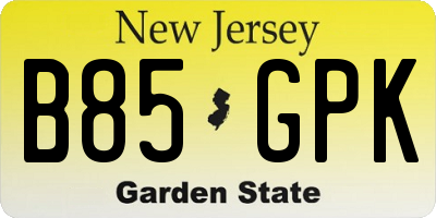 NJ license plate B85GPK