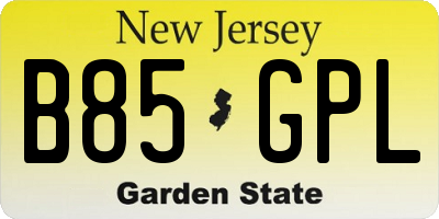 NJ license plate B85GPL