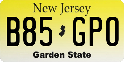 NJ license plate B85GPO