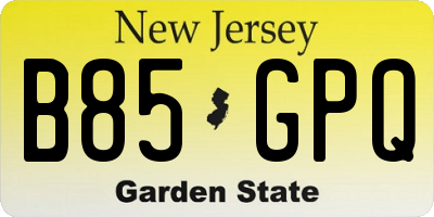 NJ license plate B85GPQ