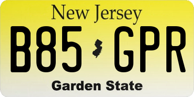 NJ license plate B85GPR