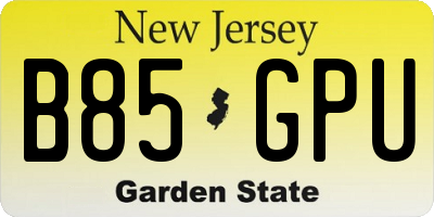 NJ license plate B85GPU