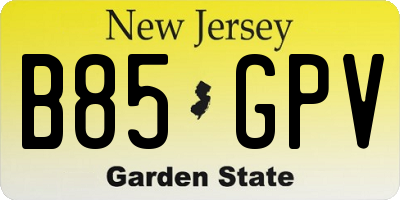 NJ license plate B85GPV