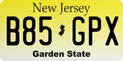 NJ license plate B85GPX