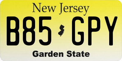 NJ license plate B85GPY
