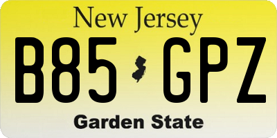 NJ license plate B85GPZ