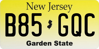 NJ license plate B85GQC