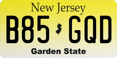 NJ license plate B85GQD