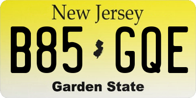 NJ license plate B85GQE