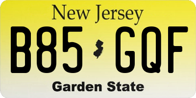 NJ license plate B85GQF