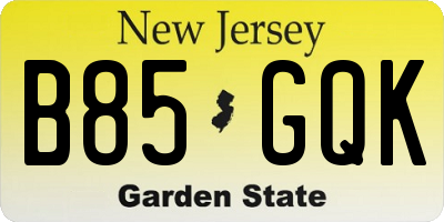 NJ license plate B85GQK