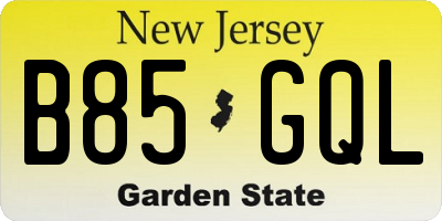 NJ license plate B85GQL