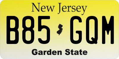 NJ license plate B85GQM