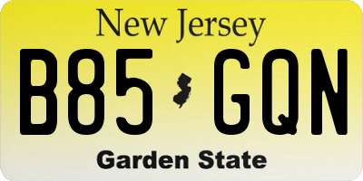NJ license plate B85GQN