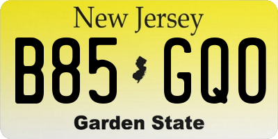 NJ license plate B85GQO
