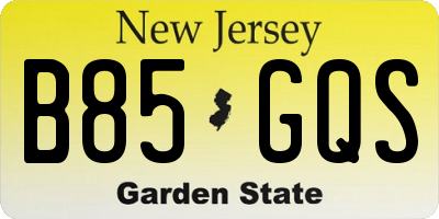 NJ license plate B85GQS