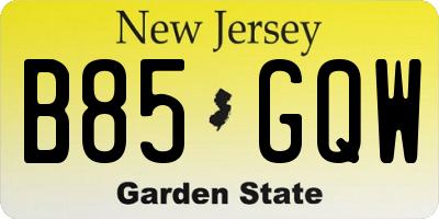 NJ license plate B85GQW
