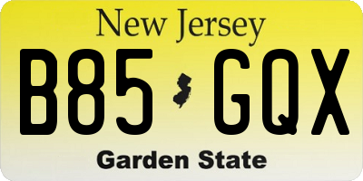 NJ license plate B85GQX