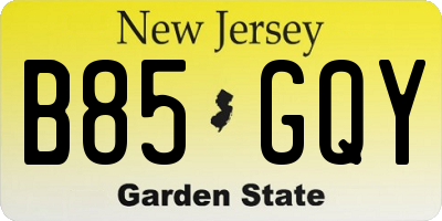 NJ license plate B85GQY