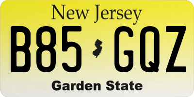 NJ license plate B85GQZ