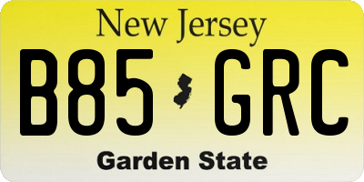 NJ license plate B85GRC