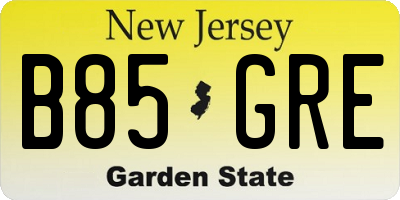 NJ license plate B85GRE