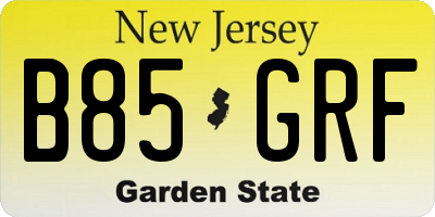 NJ license plate B85GRF