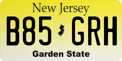 NJ license plate B85GRH