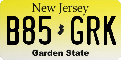 NJ license plate B85GRK