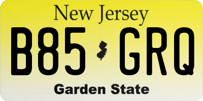 NJ license plate B85GRQ