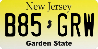 NJ license plate B85GRW