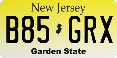 NJ license plate B85GRX