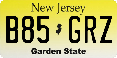NJ license plate B85GRZ